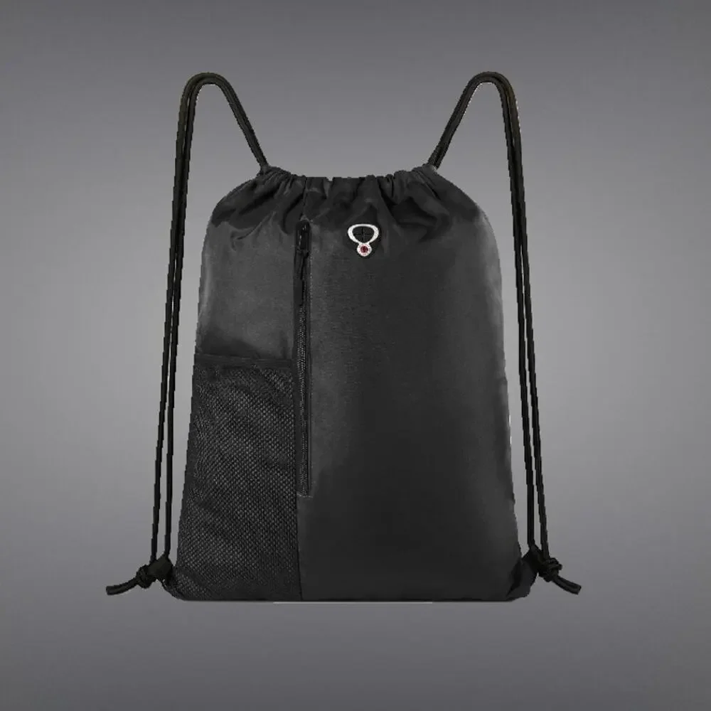 Thick Drawstring Lightweight Black Backpack Gym Bag with Pockets